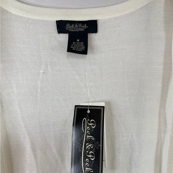 NWT Peck & Peck open front sweater. Off white with sheer and solid stripes. - Picture 3 of 4